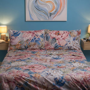 Completo Lenzuola in Percalle di Cotone Fantasia Floreale - Rosalia