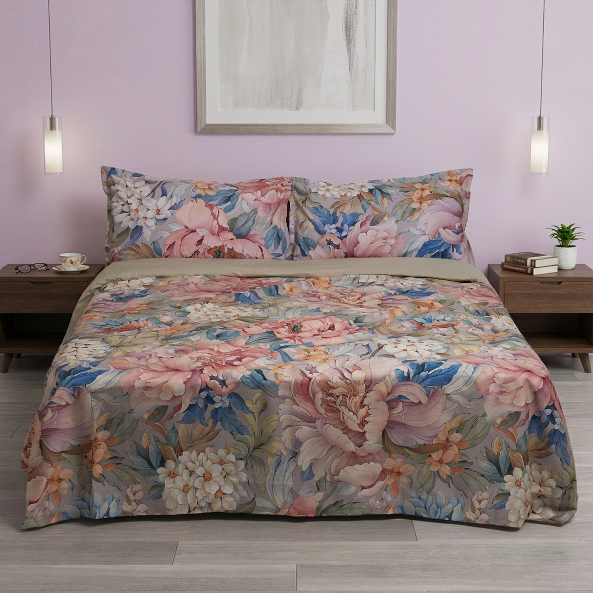 Parure Copripiumino in Percalle di Cotone Fantasia Floreale - Rosalia