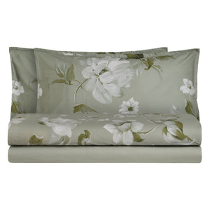 Completo Lenzuola in Percalle di Cotone Fantasia Floreale - Rosewood