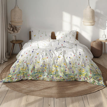 Completo Lenzuola Copriletto in Percalle di Cotone con Stampa Floreale - Wildflower