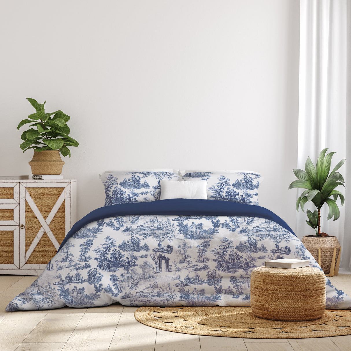 Parure Copripiumino in Percalle di Cotone con Stampa - Toile de Jouy