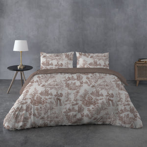 Parure Copripiumino in Percalle di Cotone con Stampa - Toile de Jouy