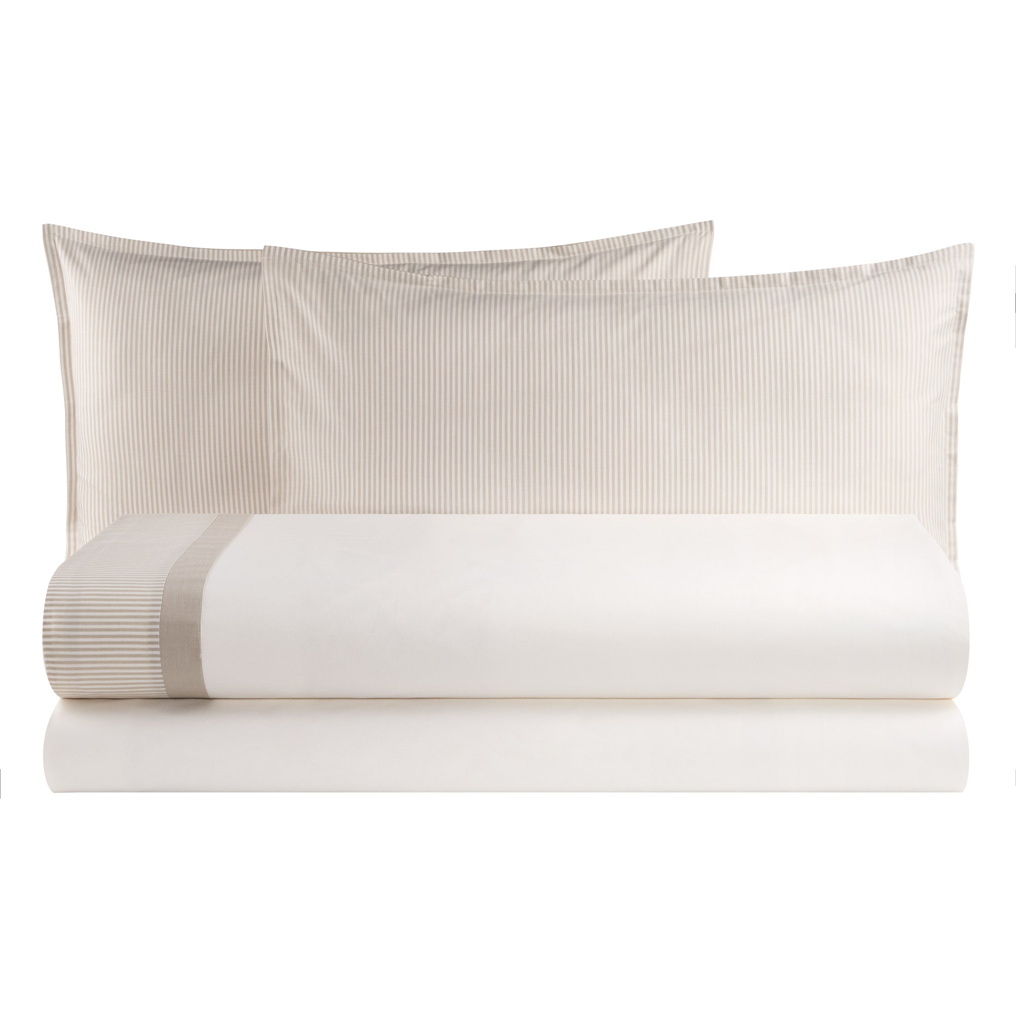 Completo Lenzuola in Puro Cotone con Bordo Rigato Tinto in Filo - Taormina