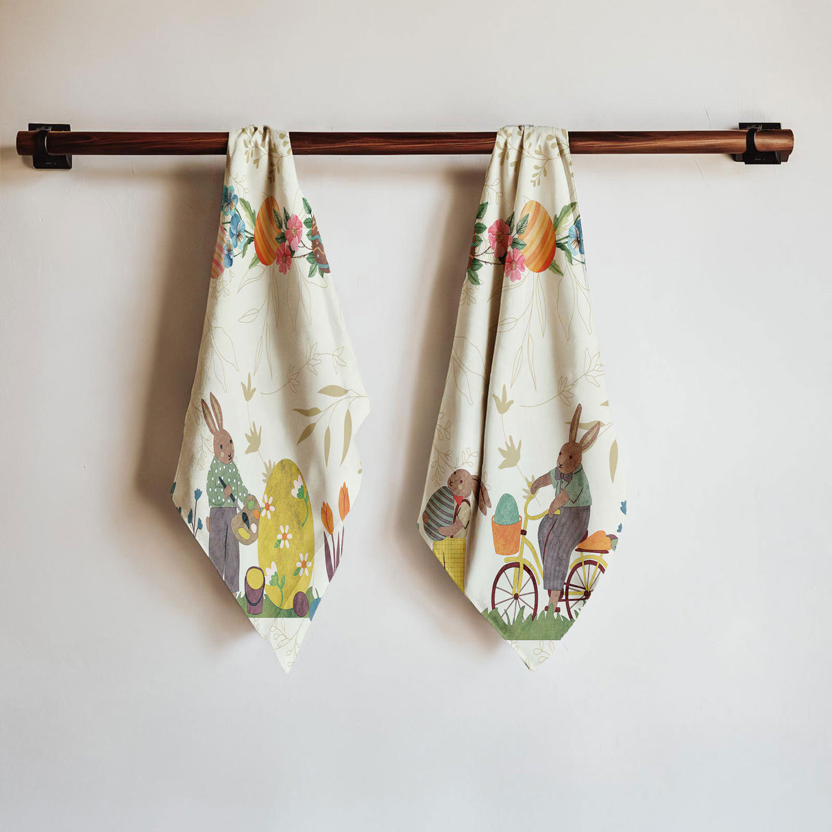 Set 2 Canovacci in Puro Cotone Fantasia Pasquale - Coniglietti di Pasqua