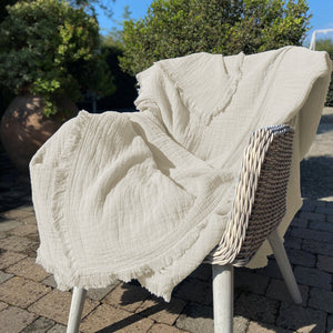 Copriletto in Cotone Stonewashed Tinto in Capo con Frangette - Uni Mellow