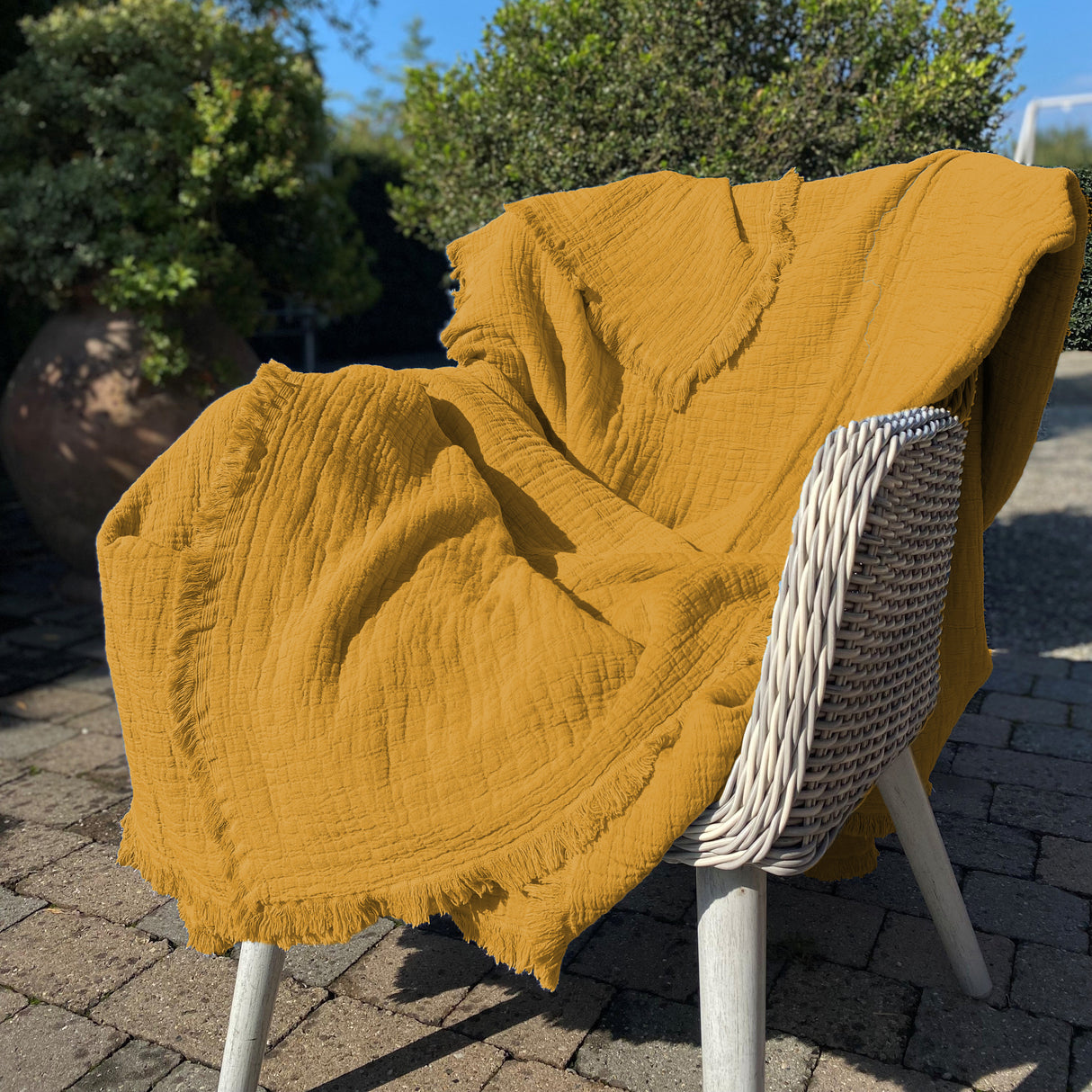 Copriletto in Cotone Stonewashed Tinto in Capo con Frangette - Uni Mellow