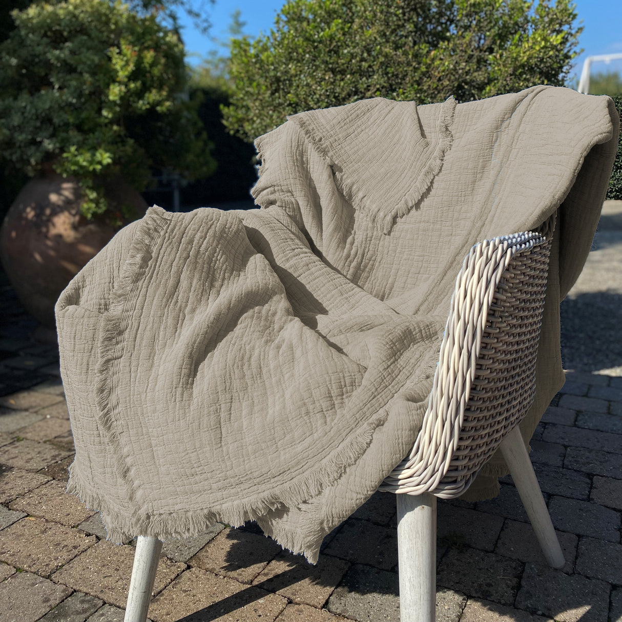 Copriletto in Cotone Stonewashed Tinto in Capo con Frangette - Uni Mellow