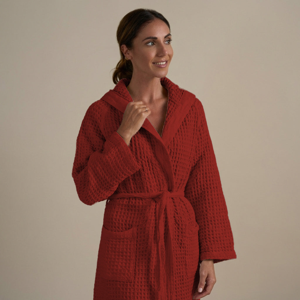 Accappatoio con Cappuccio Nido d'Ape in Puro Cotone - Jaspy