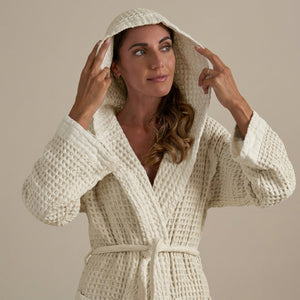 Accappatoio con Cappuccio Nido d'Ape in Puro Cotone - Jaspy