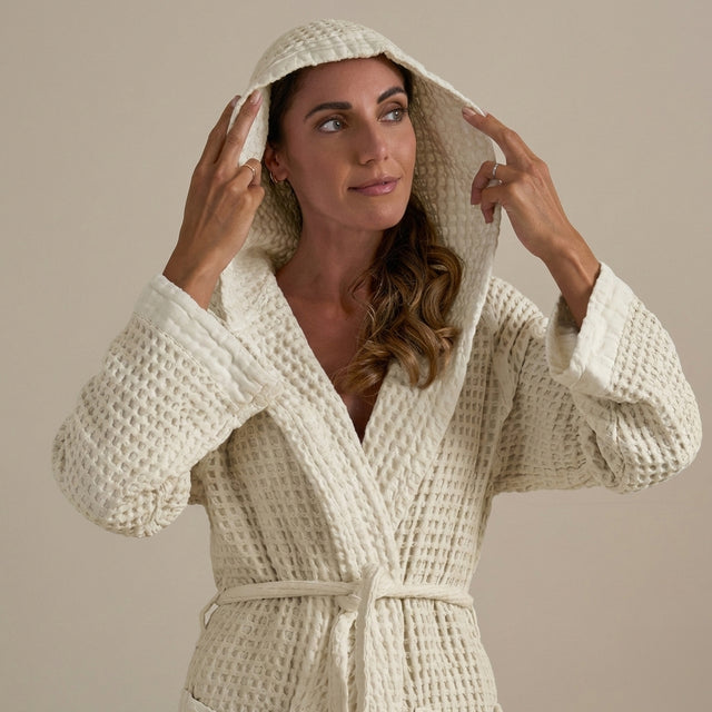 Accappatoio con Cappuccio Nido d'Ape in Puro Cotone - Jaspy