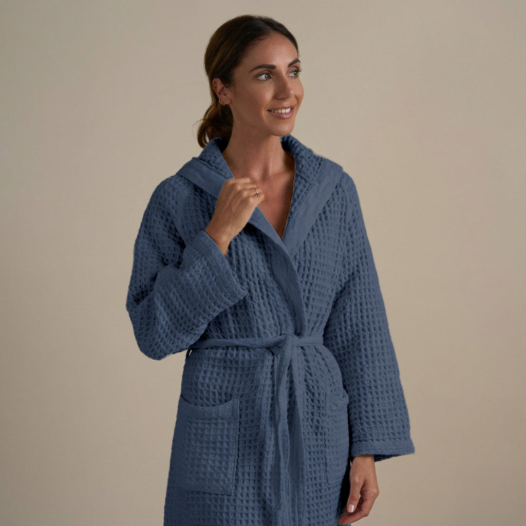 Accappatoio con Cappuccio Nido d'Ape in Puro Cotone - Jaspy