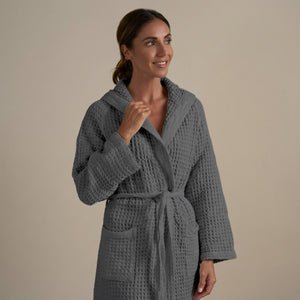 Accappatoio con Cappuccio Nido d'Ape in Puro Cotone - Jaspy