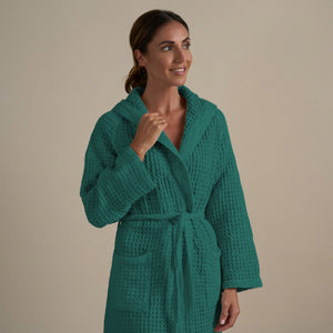 Accappatoio con Cappuccio Nido d'Ape in Puro Cotone - Jaspy