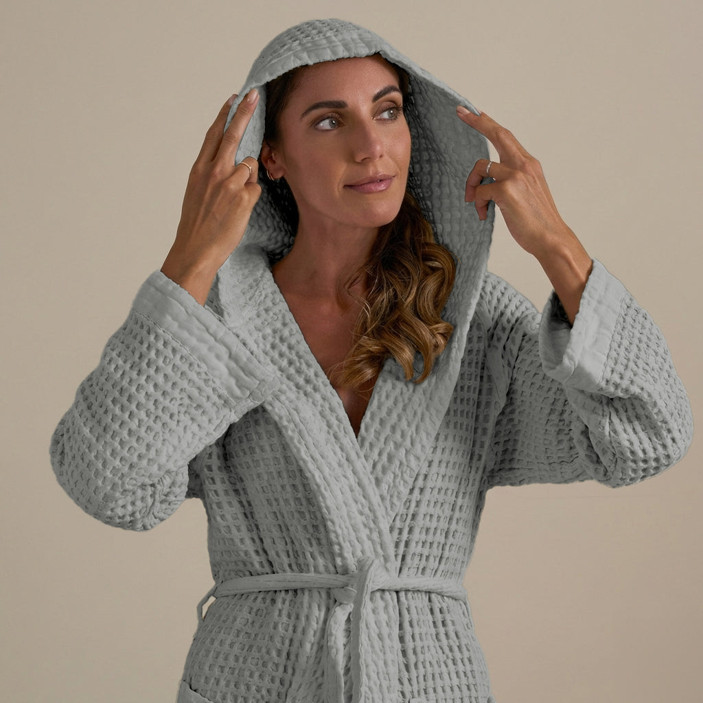 Accappatoio con Cappuccio Nido d'Ape in Puro Cotone - Jaspy