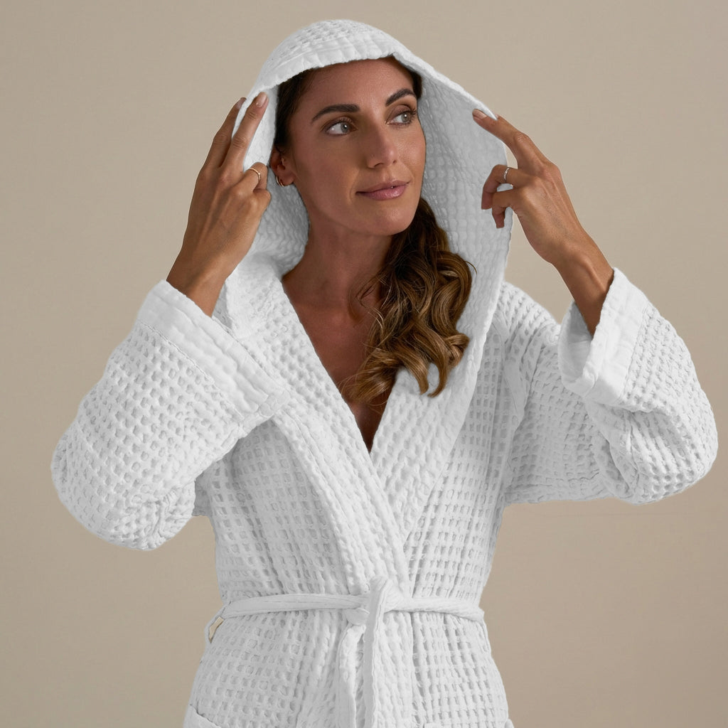 Accappatoio con Cappuccio Nido d'Ape in Puro Cotone - Jaspy