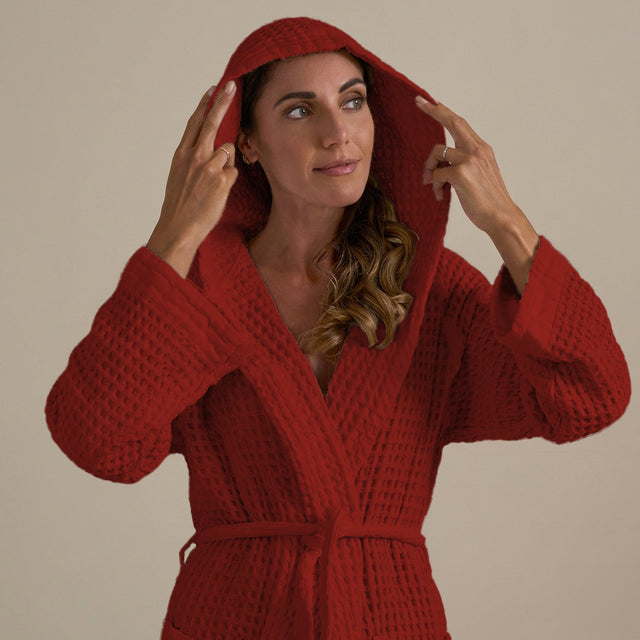 Accappatoio con Cappuccio Nido d'Ape in Puro Cotone - Jaspy