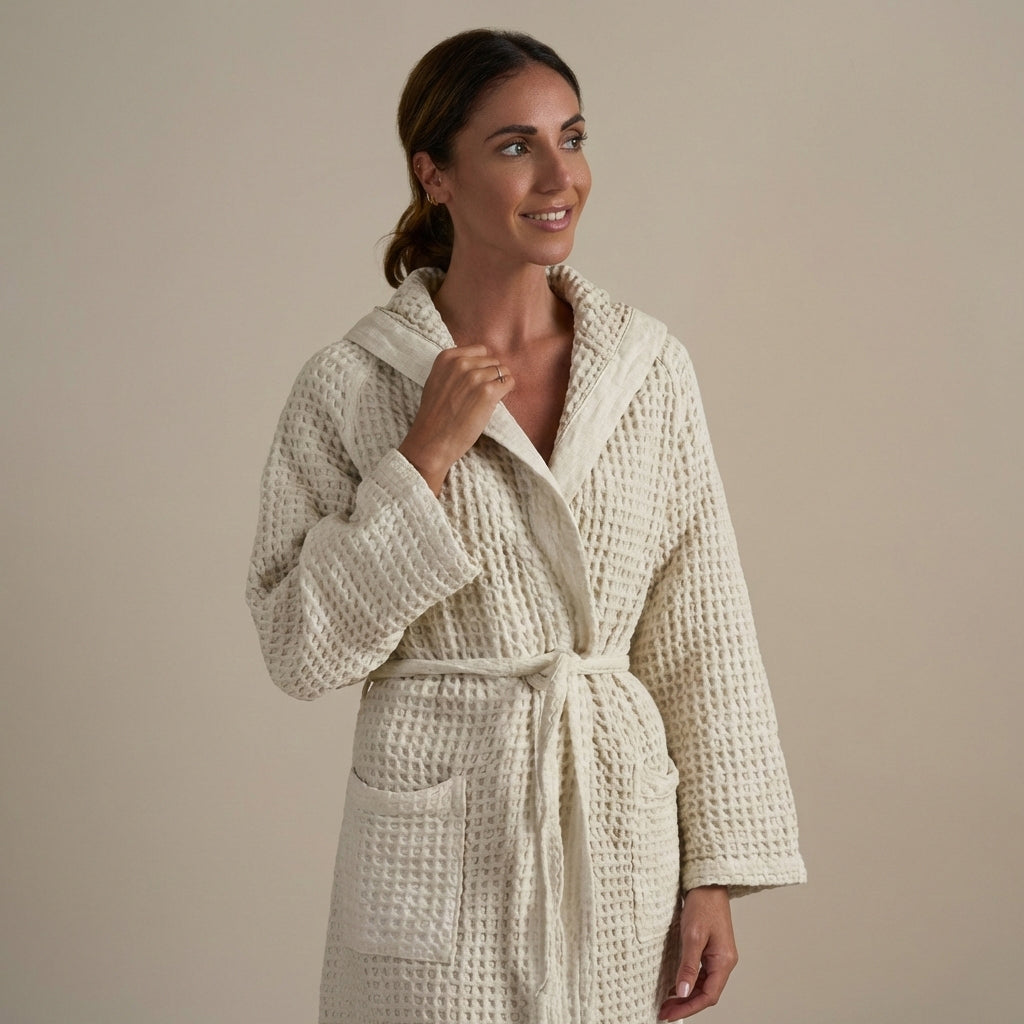 Accappatoio con Cappuccio Nido d'Ape in Puro Cotone - Jaspy