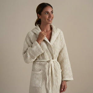 Accappatoio con Cappuccio Nido d'Ape in Puro Cotone - Jaspy