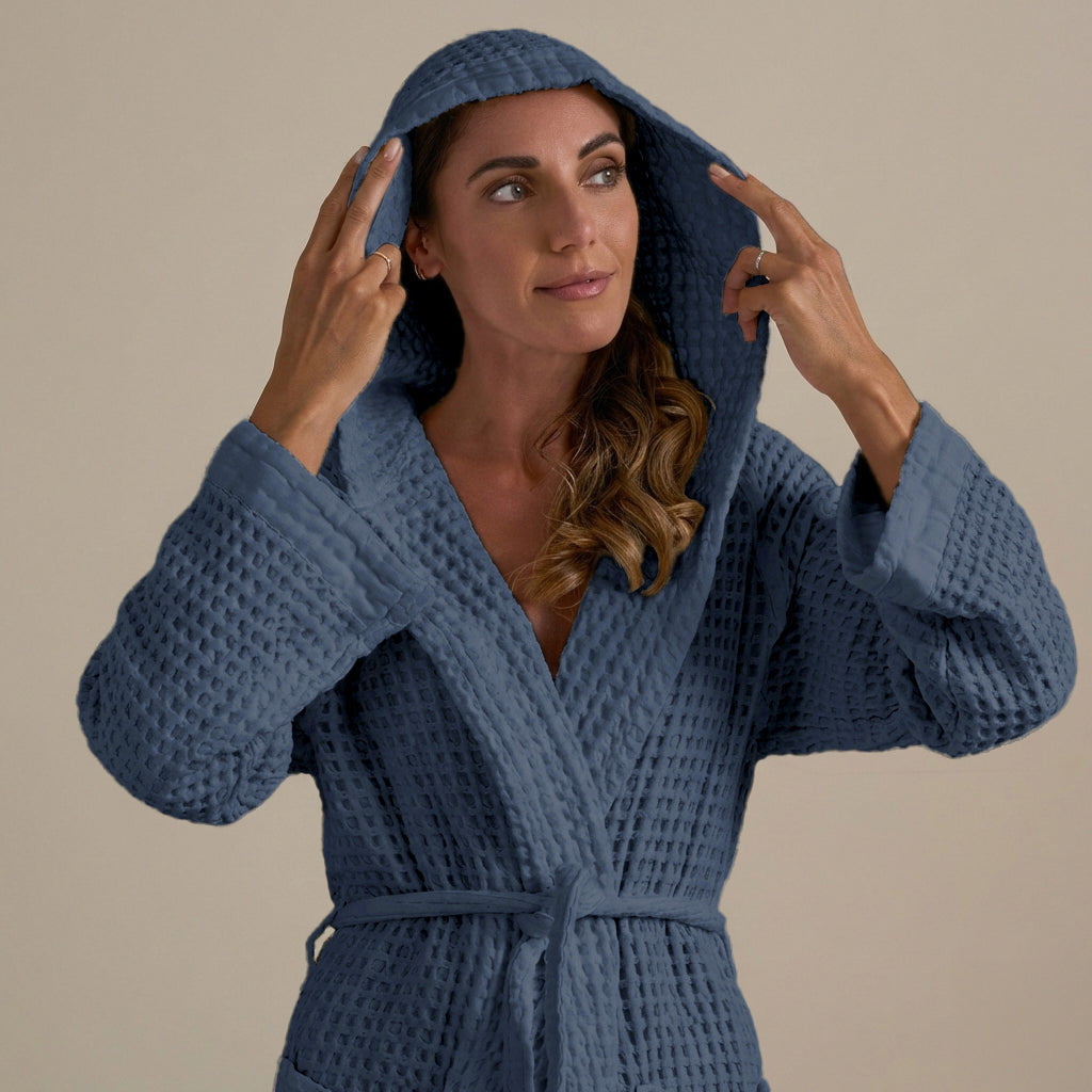 Accappatoio con Cappuccio Nido d'Ape in Puro Cotone - Jaspy