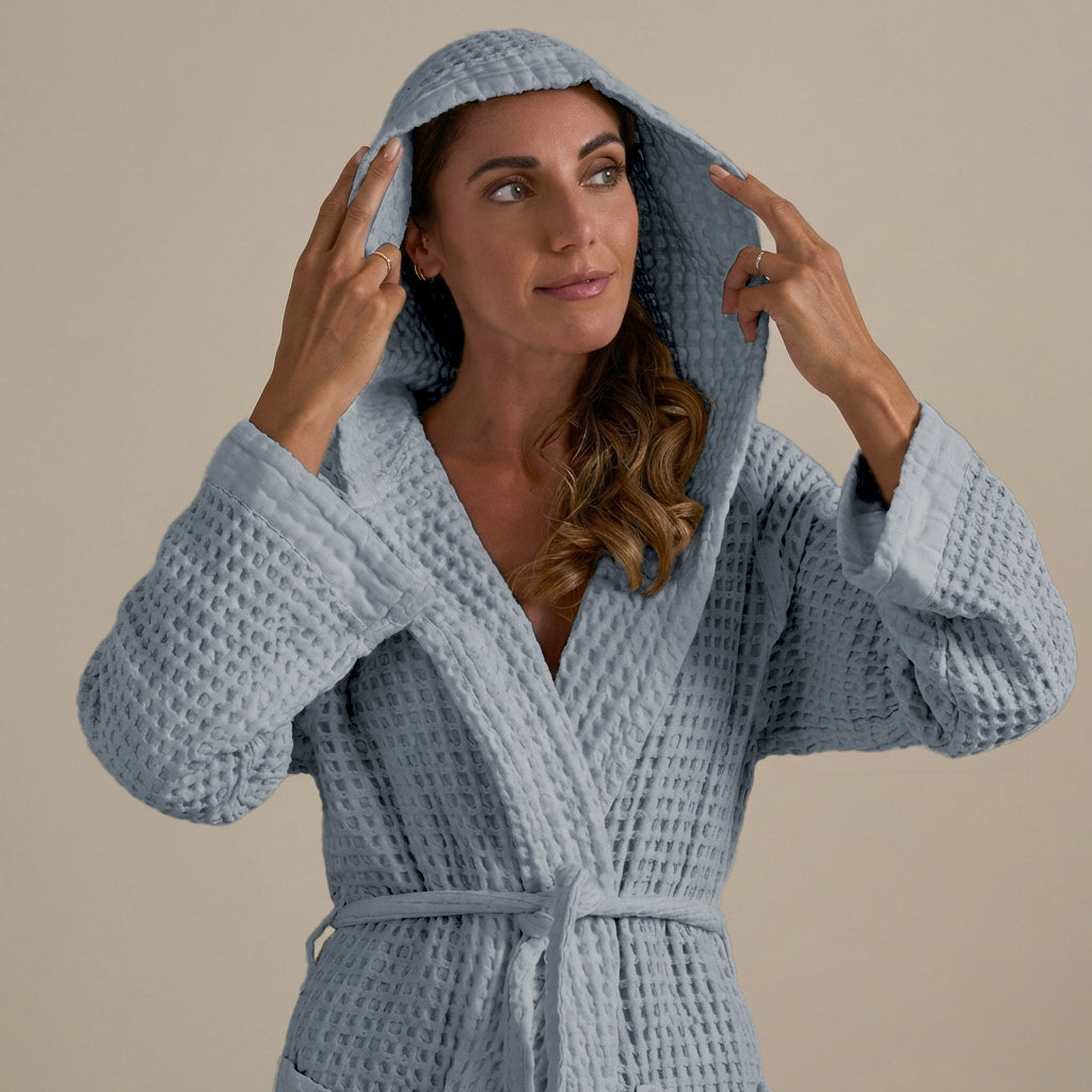 Accappatoio con Cappuccio Nido d'Ape in Puro Cotone - Jaspy