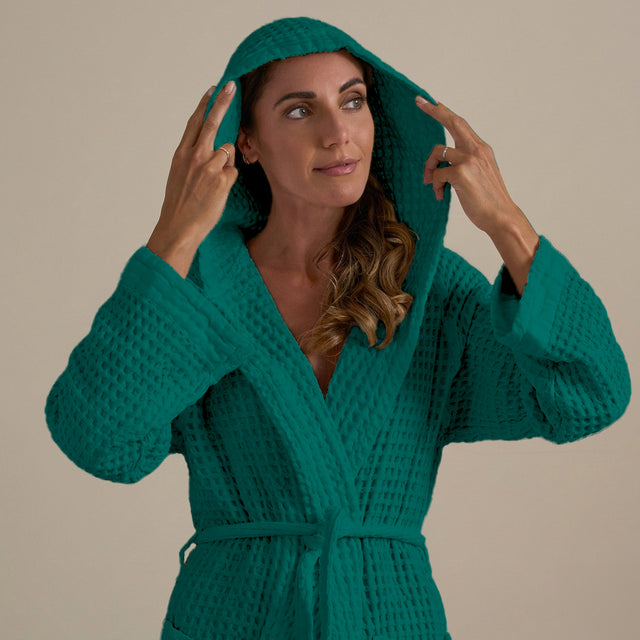 Accappatoio con Cappuccio Nido d'Ape in Puro Cotone - Jaspy