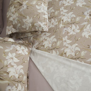 Completo Lenzuola Copriletto in Raso di Cotone Egiziano con Stampa Floreale - Aida