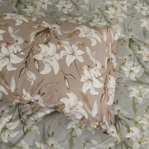 Completo Lenzuola Copriletto in Raso di Cotone Egiziano con Stampa Floreale - Aida