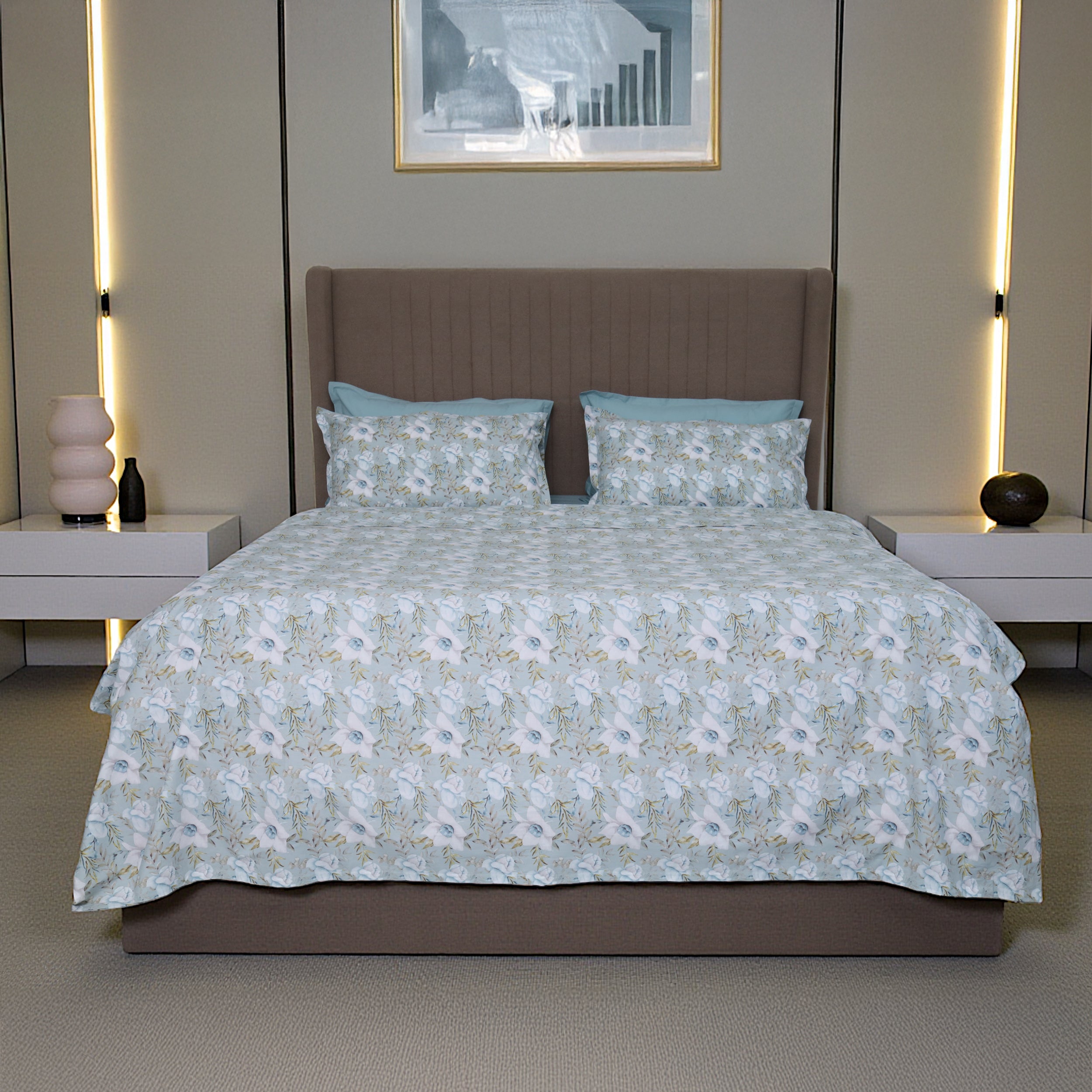 Completo Lenzuola Copriletto in Percalle di Cotone Egiziano con Stampa Floreale - Alba