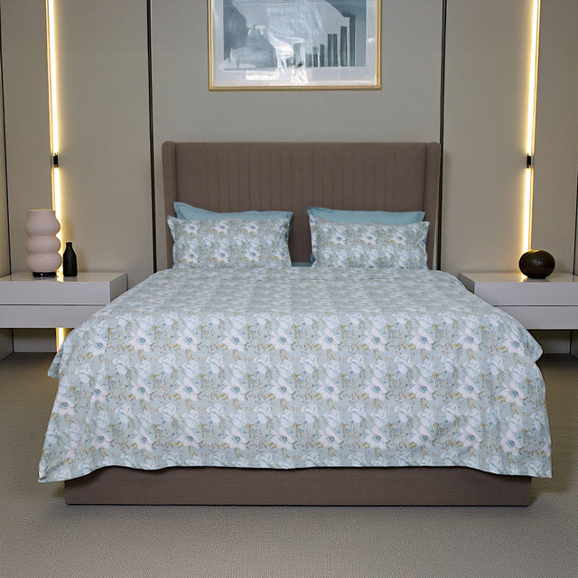 Completo Lenzuola Copriletto in Percalle di Cotone Egiziano con Stampa Floreale - Alba