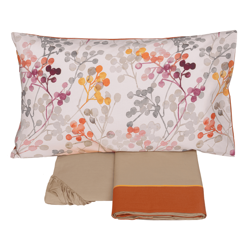 Completo Lenzuola in Flanella Di Cotone Stampata - Bacche