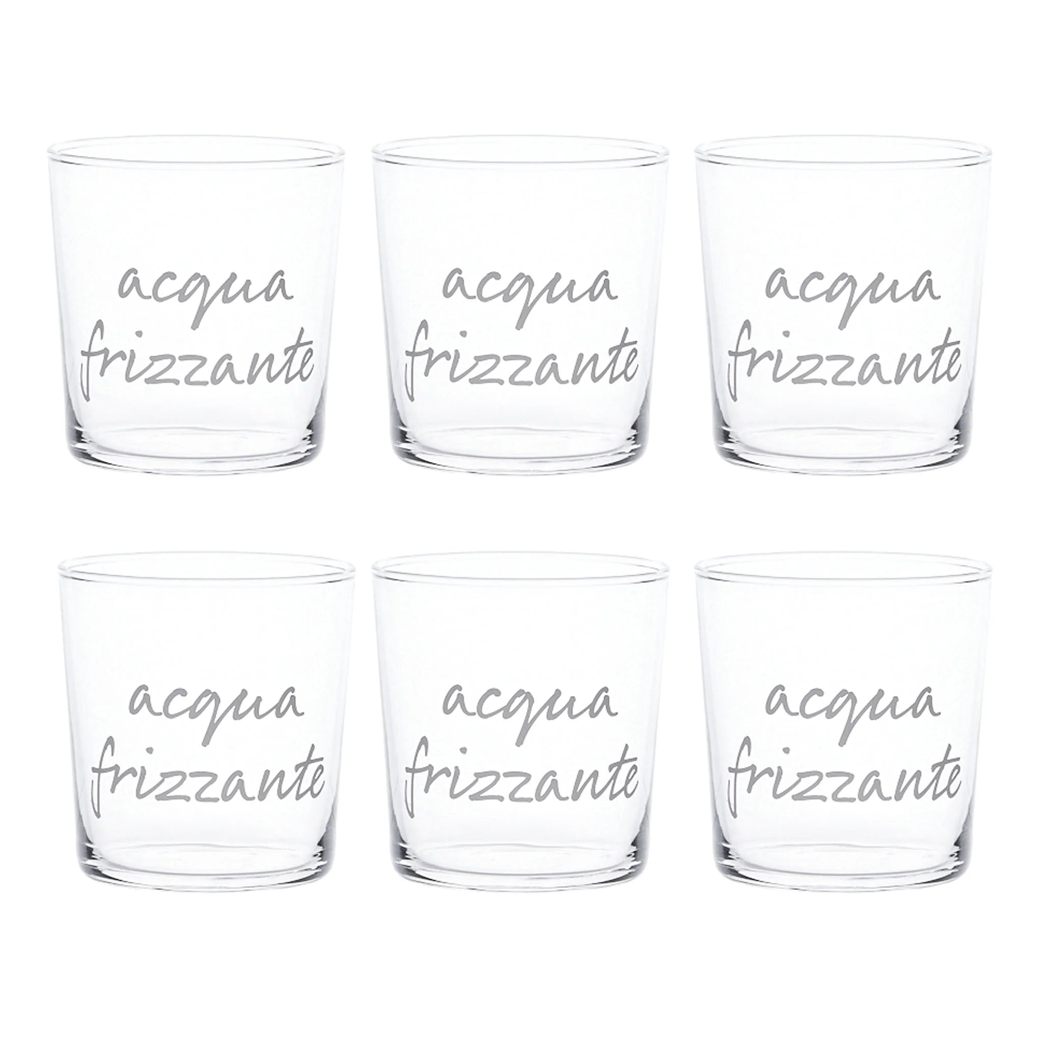 Set 6 Bicchieri in Vetro Temperato Serigrafati - Acqua Frizzante