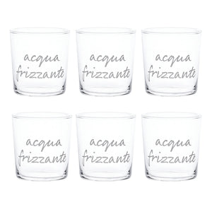 Set 6 Bicchieri in Vetro Temperato Serigrafati - Acqua Frizzante