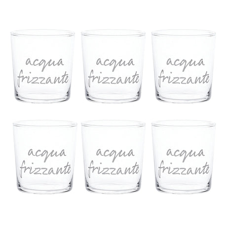 Set 6 Bicchieri in Vetro Temperato Serigrafati - Acqua Frizzante