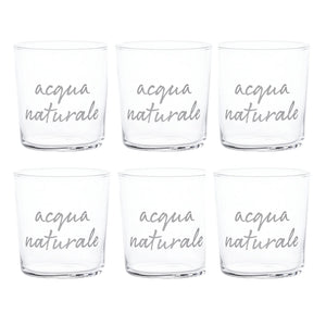 Set 6 Bicchieri in Vetro Temperato Serigrafati - Acqua Naturale