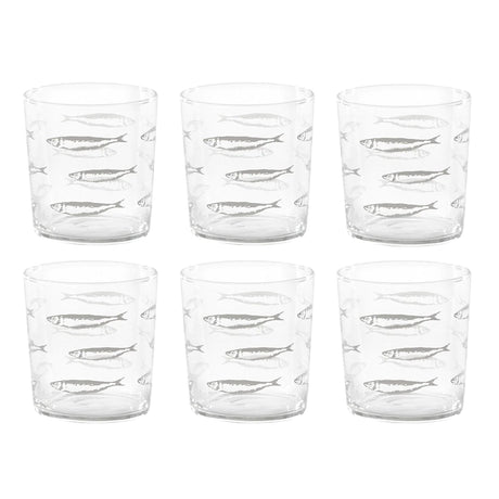 Set 6 Bicchieri in Vetro Temperato Serigrafati - Sardine
