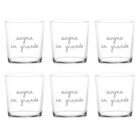 Set 6 Bicchieri in Vetro Temperato Serigrafati - Sogna in Grande