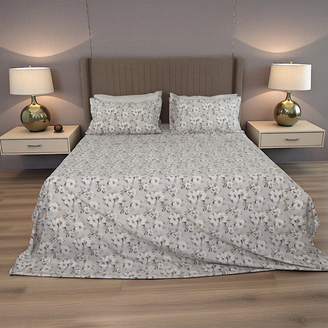 Completo Lenzuola Copriletto in Percalle di Cotone Egiziano con Stampa Floreale - Fiaba Bloom