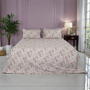 Completo Lenzuola Copriletto in Percalle di Cotone Egiziano con Stampa Floreale - Fiaba Bloom