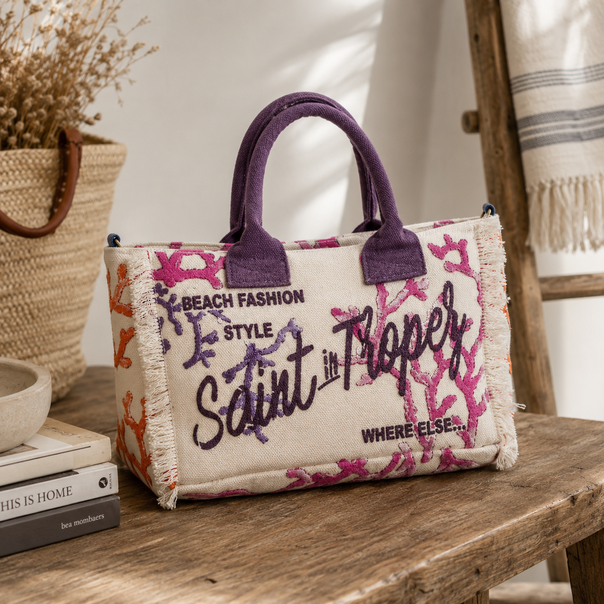 Borsa Mare o Trousse in Puro Cotone Fantasia Coralli - Canoubier