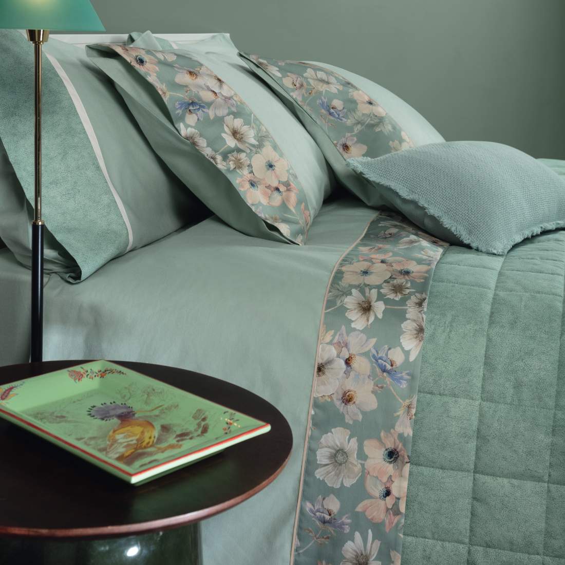Completo Lenzuola in Flanella di Cotone Fantasia Floreale con Cordonetto - Orticola