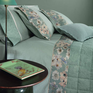 Completo Lenzuola in Flanella di Cotone Fantasia Floreale con Cordonetto - Orticola