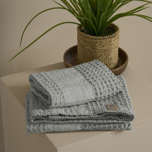 Coppia Nido d'Ape Stonewashed con Bordo in Lino - Jaspy