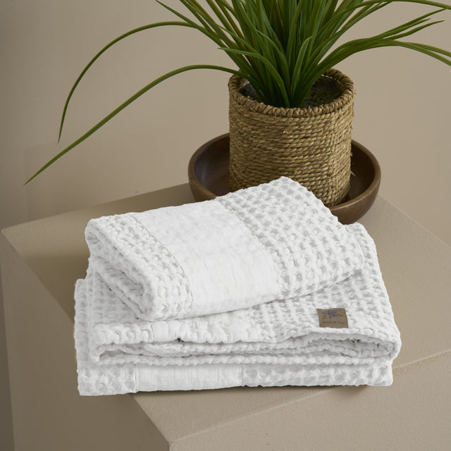 Coppia Nido d'Ape Stonewashed con Bordo in Lino - Jaspy