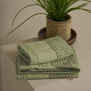 Coppia Nido d'Ape Stonewashed con Bordo in Lino - Jaspy