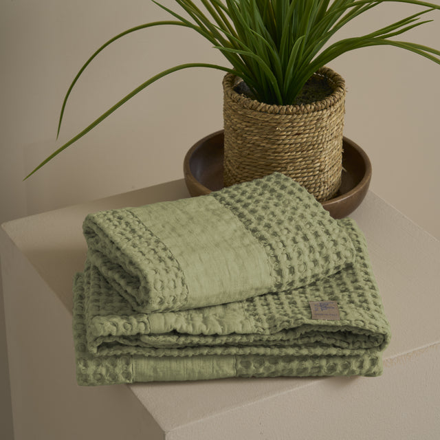 Coppia Nido d'Ape Stonewashed con Bordo in Lino - Jaspy