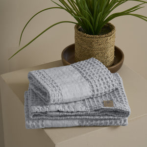 Coppia Nido d'Ape Stonewashed con Bordo in Lino - Jaspy