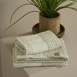 Coppia Nido d'Ape Stonewashed con Bordo in Lino - Jaspy