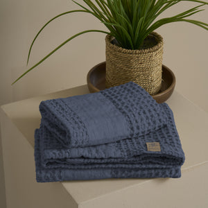 Coppia Nido d'Ape Stonewashed con Bordo in Lino - Jaspy