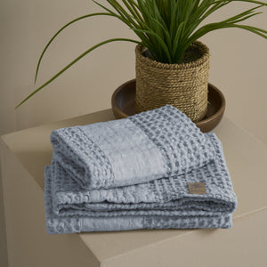 Coppia Nido d'Ape Stonewashed con Bordo in Lino - Jaspy