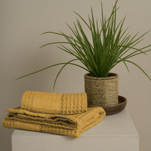 Coppia Nido d'Ape Stonewashed con Bordo in Lino - Jaspy